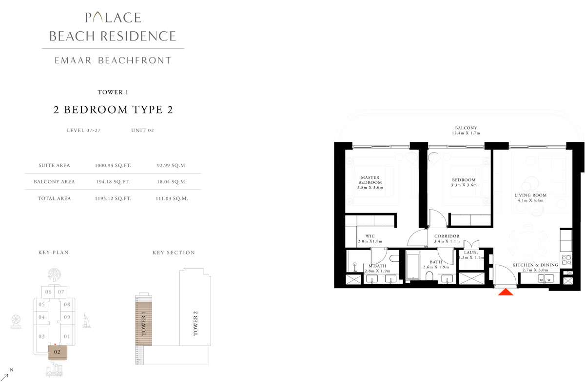 2 Bedroom, Type 2, Level 7-27, Unit 2